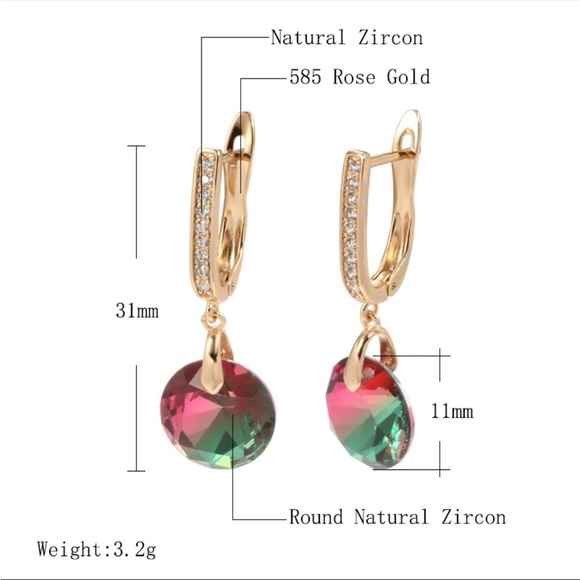 Rose Gold Plated Rainbow Zircon Drop Dangle Earrings - Picture 4 of 7